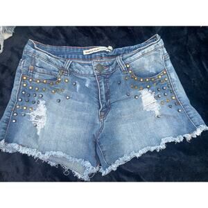 VINTAGE Y2K ROMEO & JULIET COUTURE STUDDED DENIM CUTOFF DAISY DUKE SHORTS 26